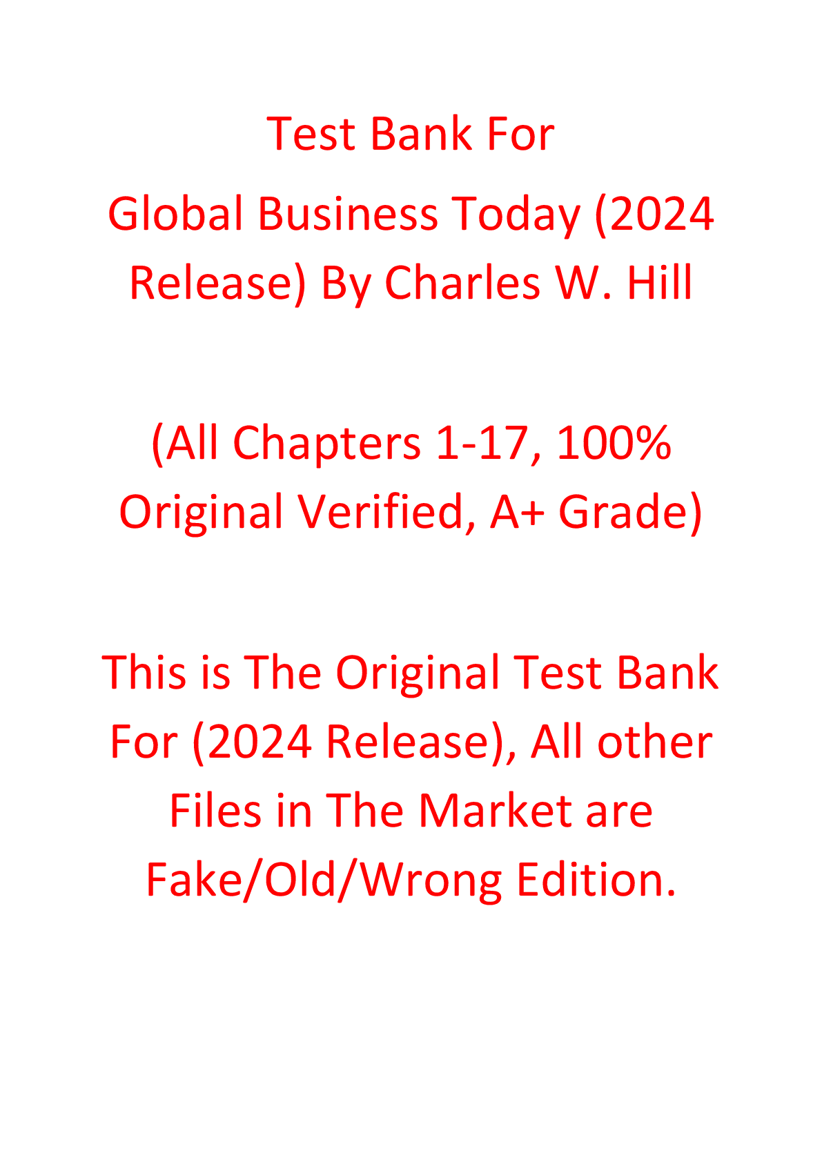 Preview of Test Bank For Global Business Today (2024 Release) By Charles W. Hill