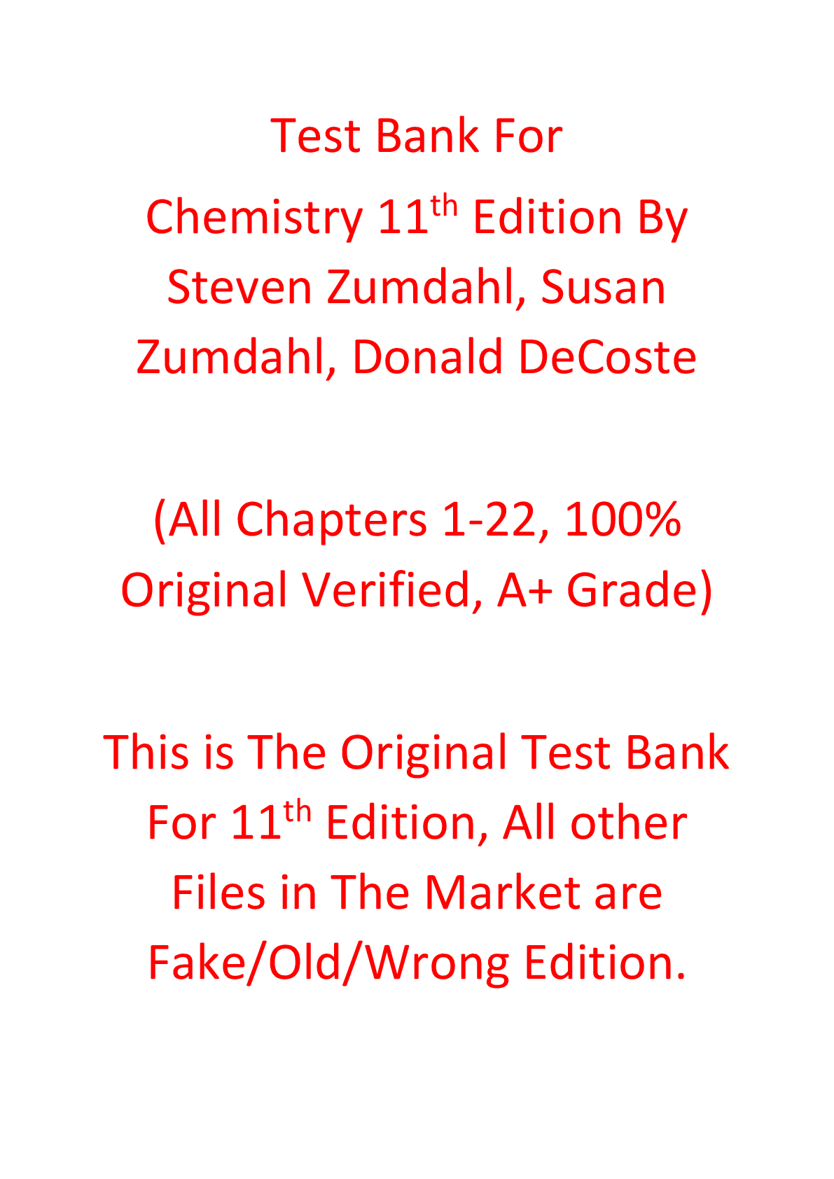 Test Bank For Chemistry 11e Steven Zumdahl, Susan Zumdahl, Donald DeCoste