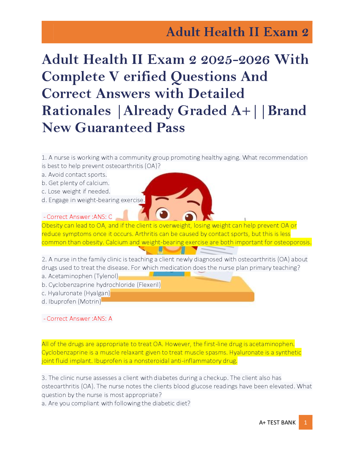 Preview of Adult Health II Exam 2 2025-2026 With  Complete V erified Questions And  Correct Answers w