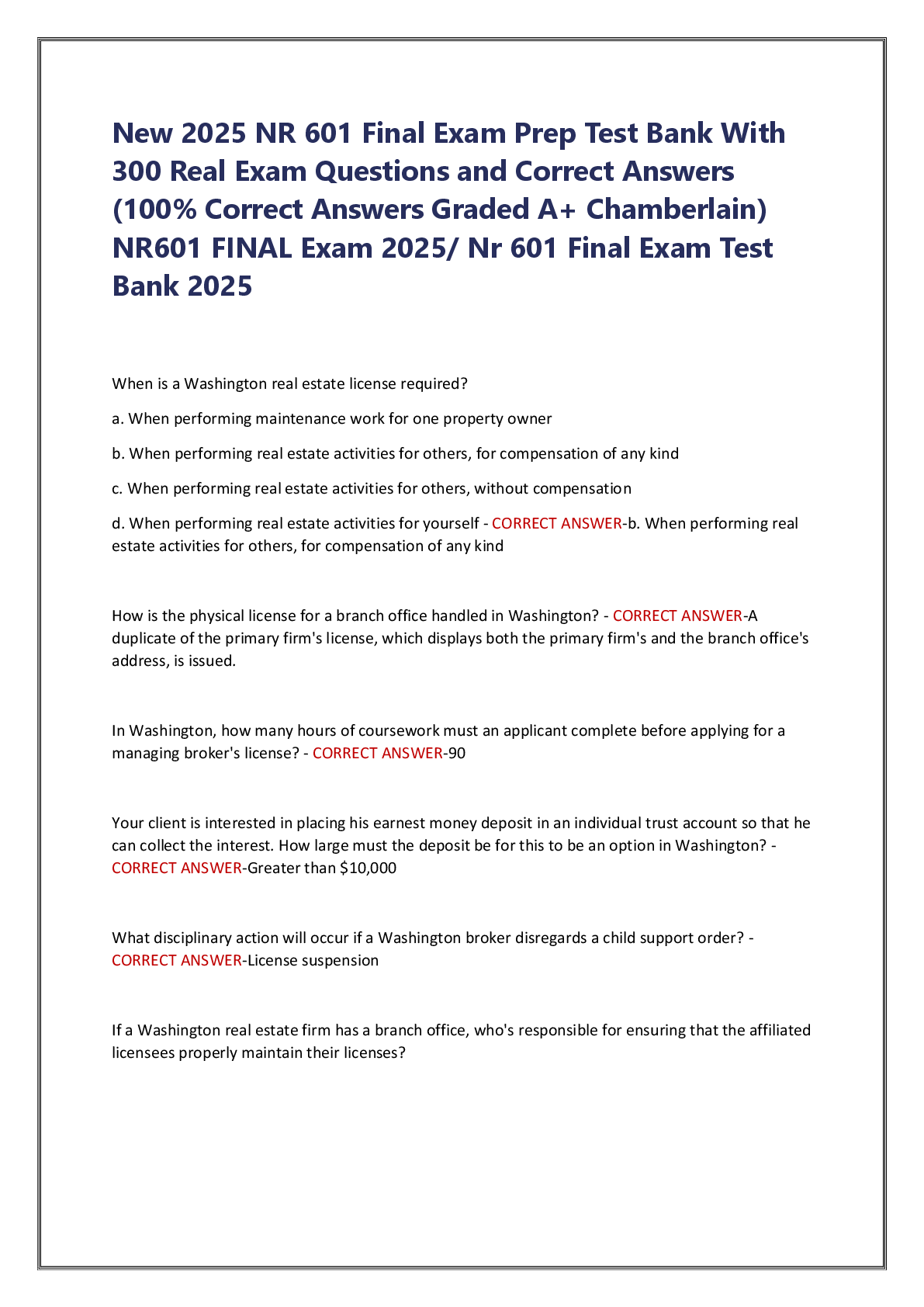 Preview of New 2025 NR 601 Final Exam Prep Test Bank With 300 Real Exam Questions and Correct Answers