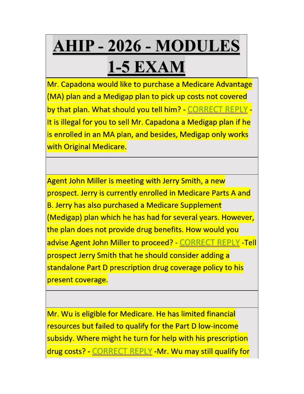 Preview of AHIP 2026 Modules 1–5 Certification Exam Prep – Complete Questions &amp; Verified Answers
