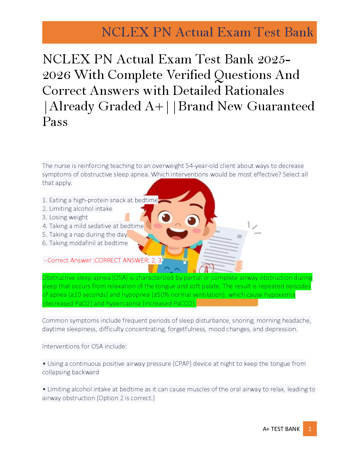Preview of NCLEX PN Actual Exam Test Bank 2025 2026 With Complete Verified Questions And  Correct Ans