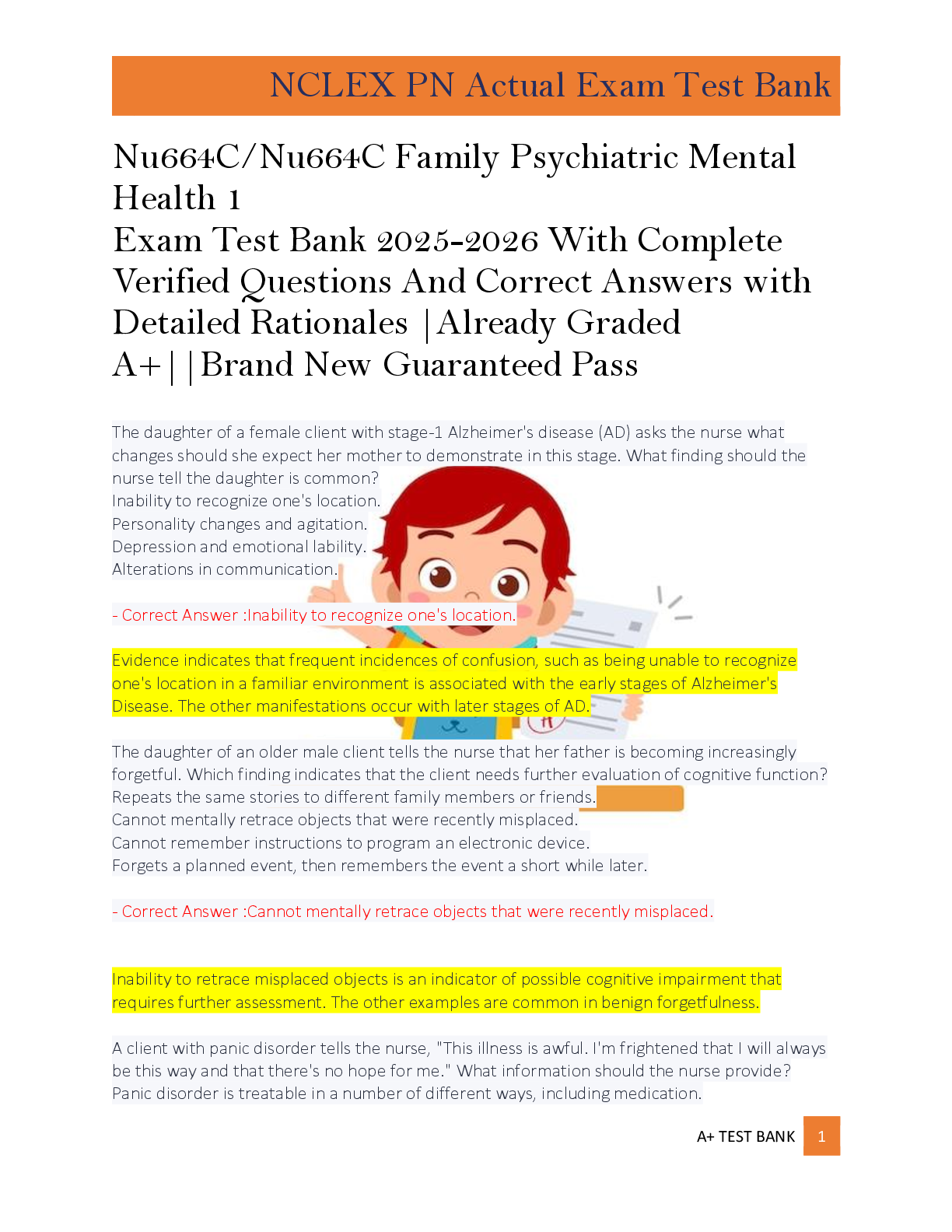 Preview of Nu664C/Nu664C Family Psychiatric Mental  Health 1   Exam Test Bank 2025-2026 With Complete