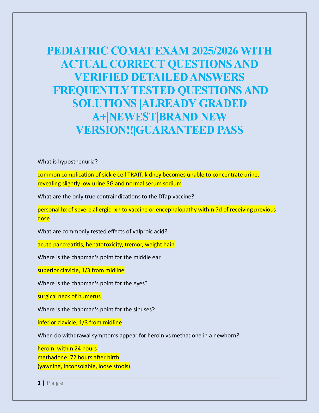 Preview image for PEDIATRIC COMAT EXAM 2025/2026