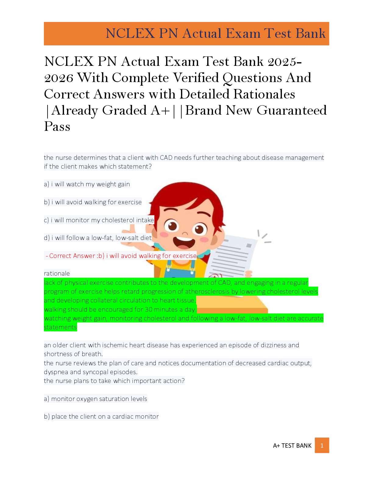 Preview of NCLEX PN Actual Exam Test Bank 2025 2026 With Complete Verified Questions And  Correct Ans
