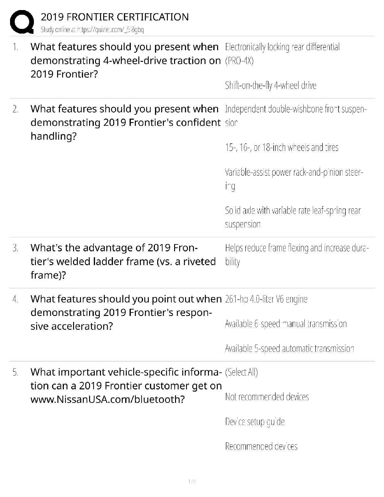 Preview of 2019 Nissan Frontier Certification / ProMaster Exam / 2025 Updated Guide / Score 100% Test Bank