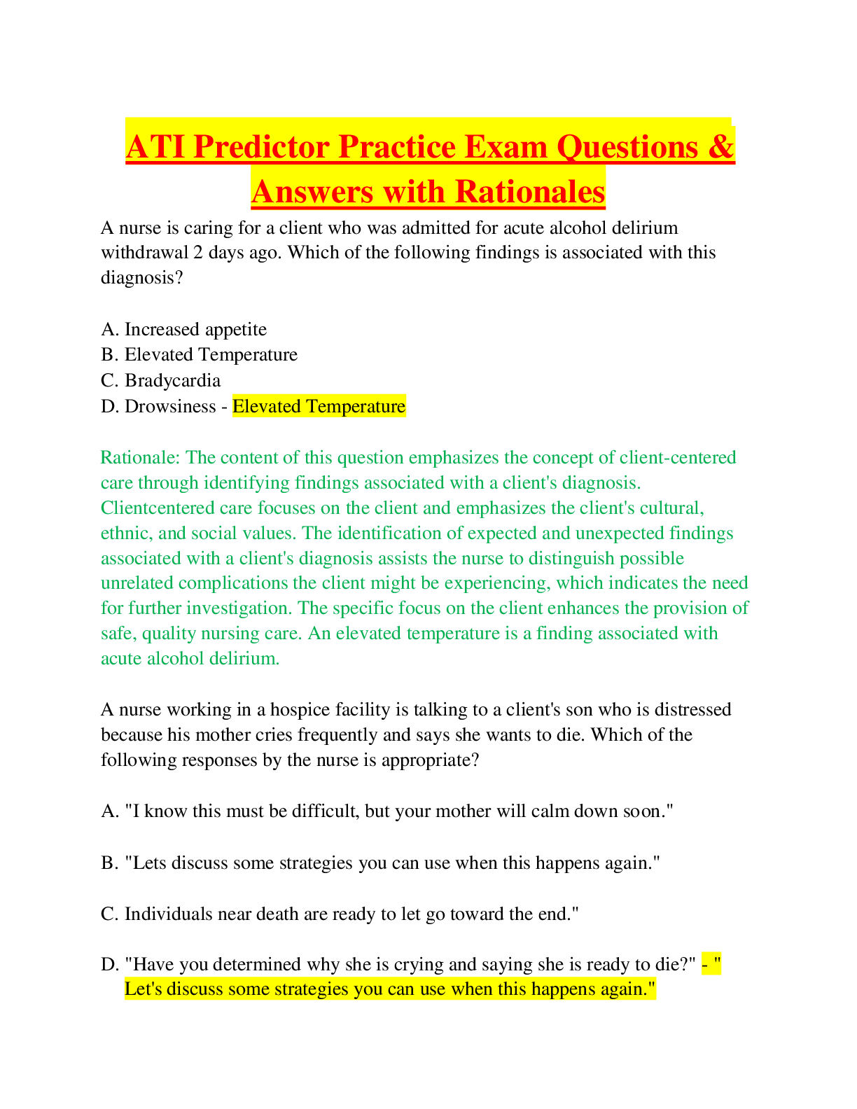 Preview image for ATI Predictor Practice Exam Questions & Answers with Rationales