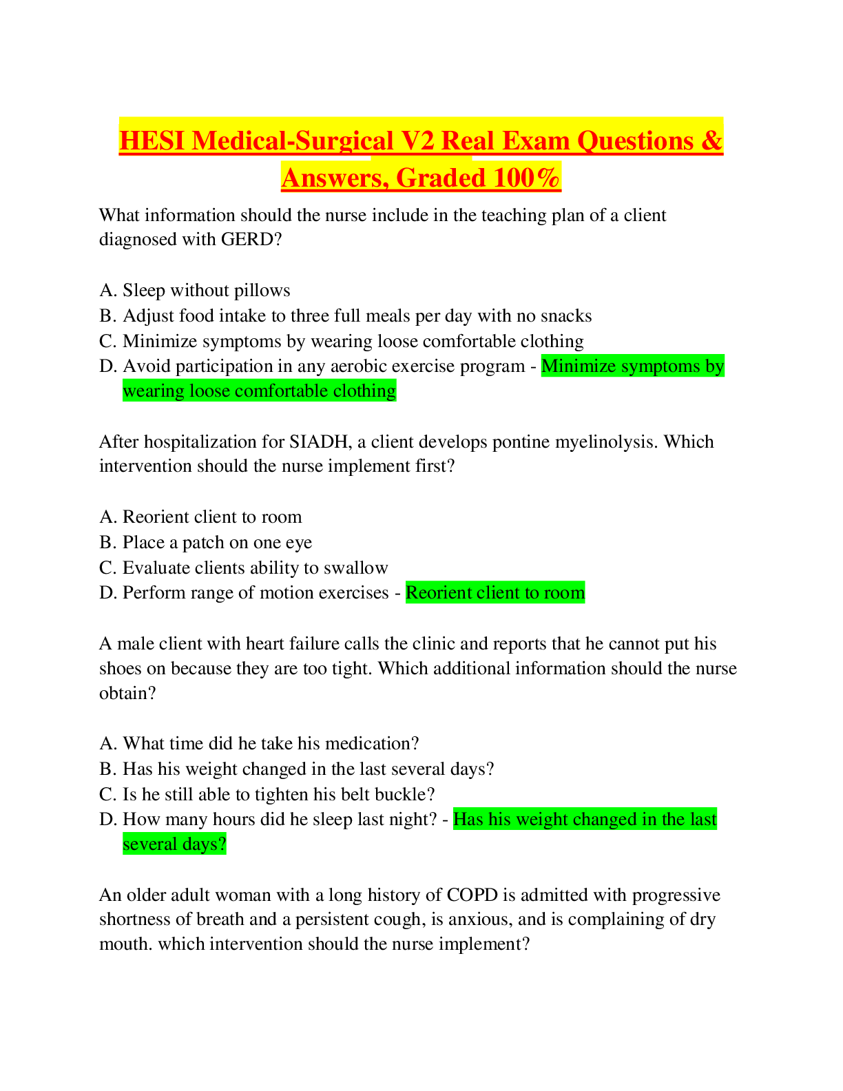 Preview image for HESI Medical-Surgical V2 Real Exam Questions & Answers, Graded 100%
