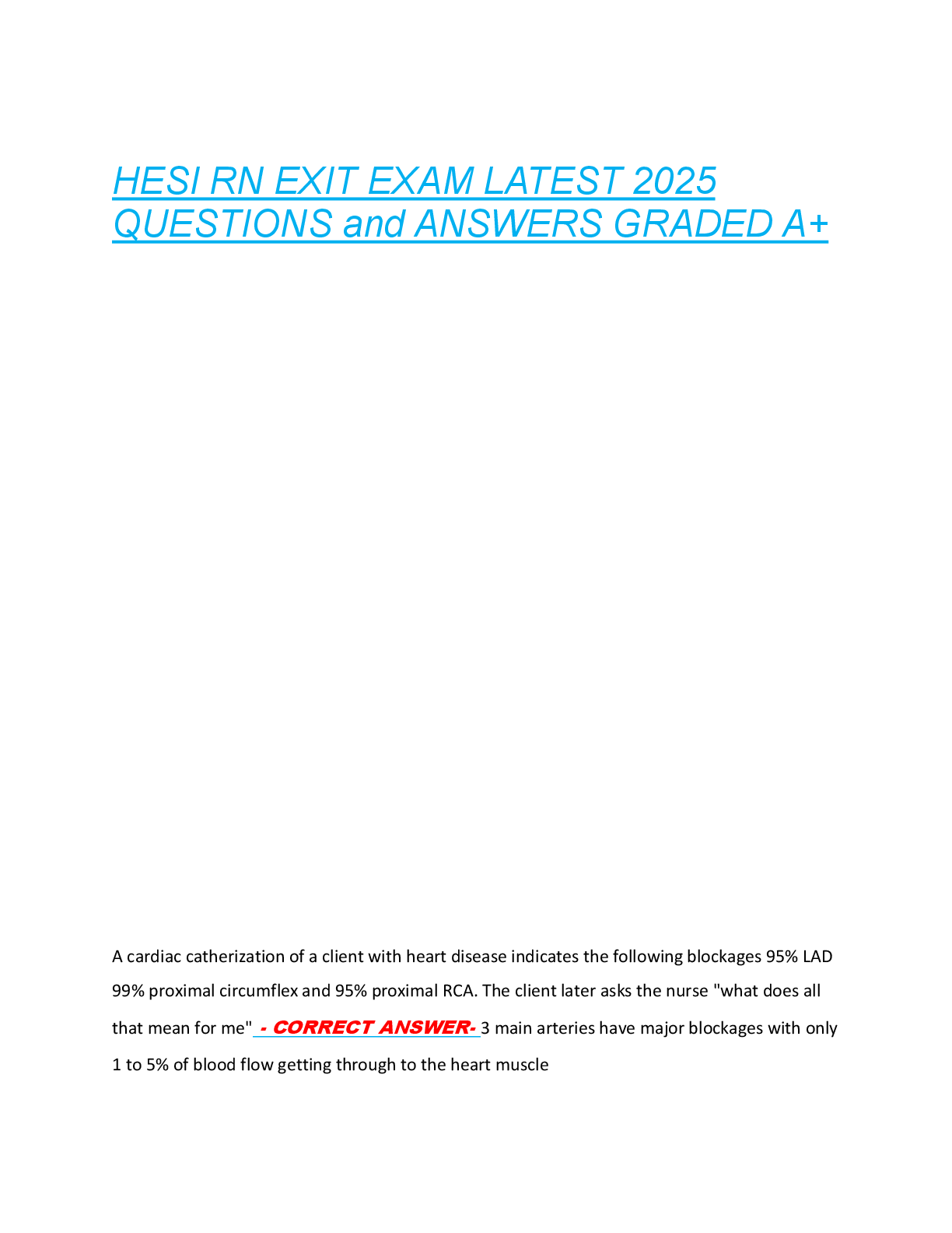HESI RN EXIT EXAM LATEST 2025  QUESTIONS and ANSWERS GRADED A+