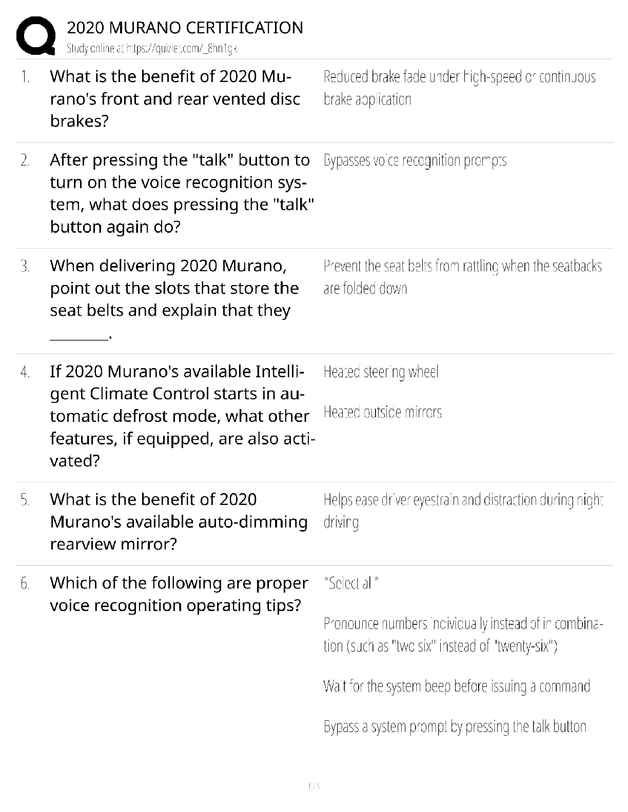 2020 Nissan Murano Certification / Technician Exam & Study Guide / 2025 Update / Score 100%