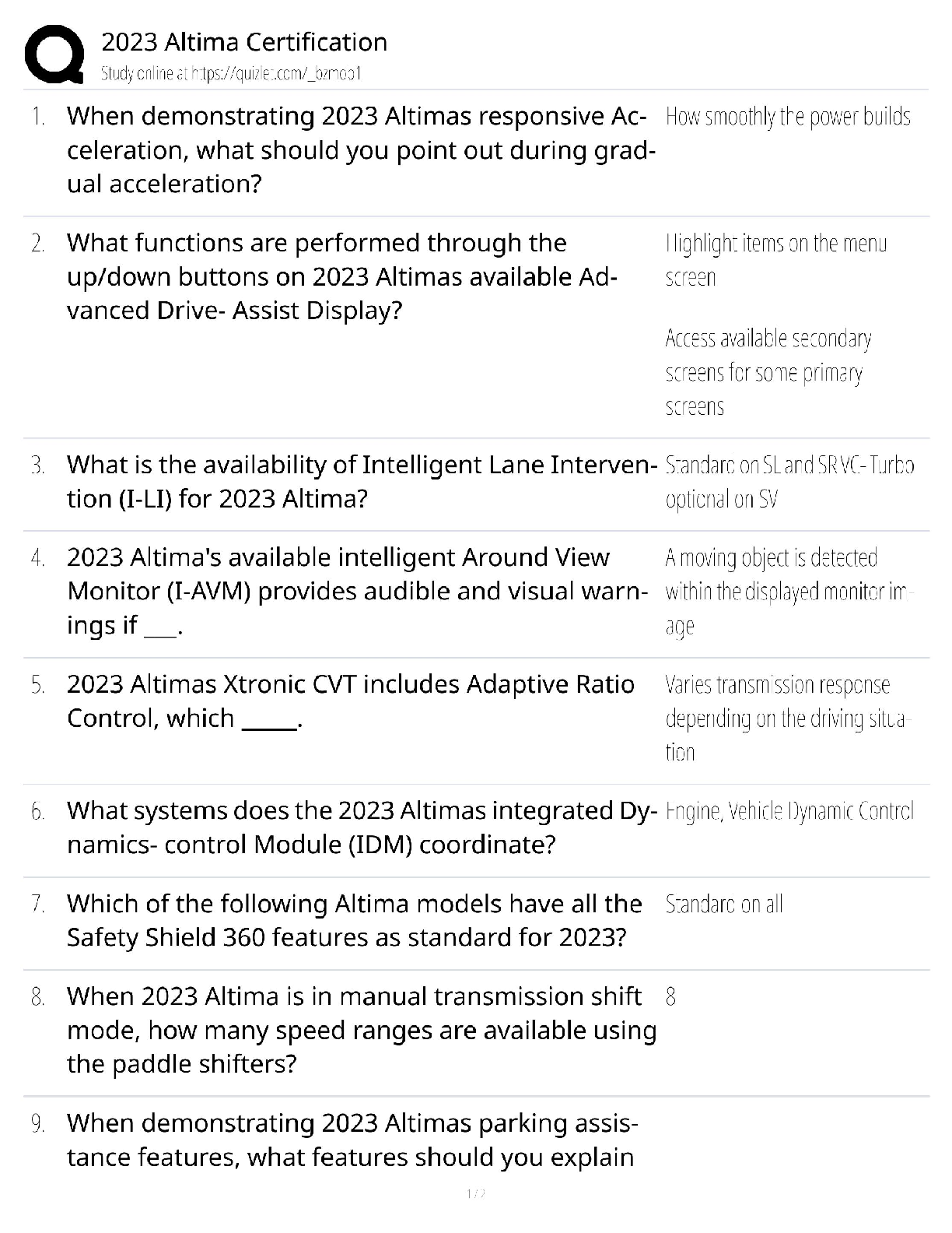 2023 Nissan Altima Certification / Technician Exam & Study Guide / 2025 Update / Score 100%