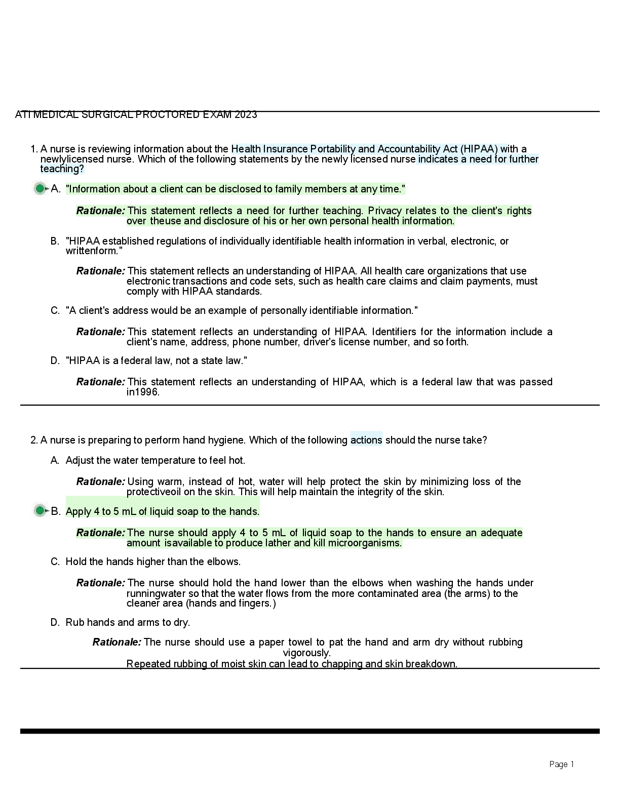 Preview image for ATI MEDICAL SURGICAL PROCTORED EXAM 2