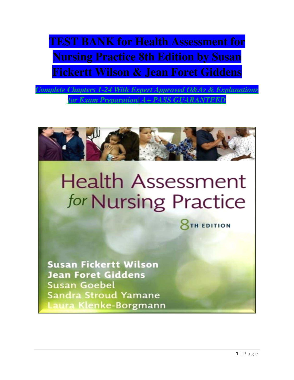 Preview image for TEST BANK for Health Assessment for Nursing Practice 8th Edition by Susan Fickertt Wilson & Jean Foret Giddens Complete Chapters 1-24 With Expert Approved Q&As & Explanations for Exam Preparation| A+