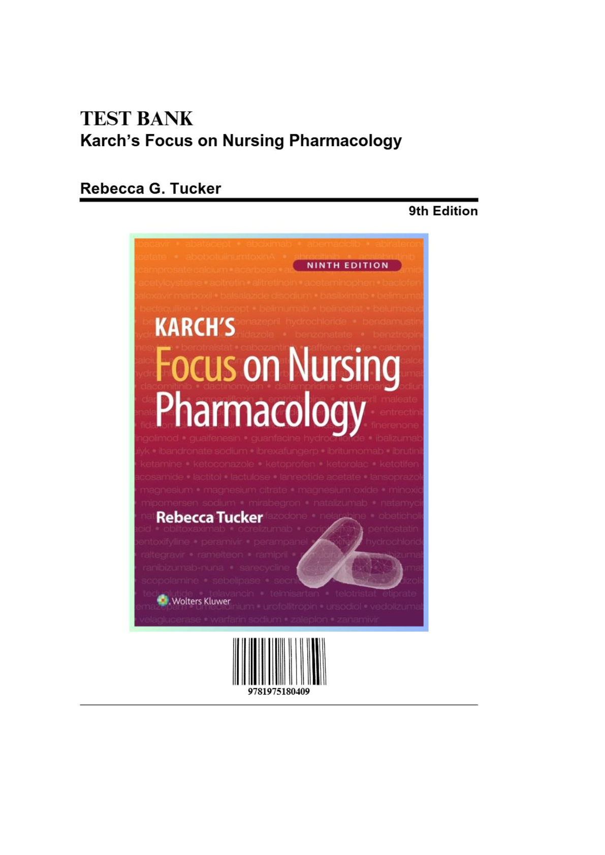 Preview image for Test Bank for Karch’S Focus On Nursing Pharmacology 9th Edition By Rebecca Tucker A+