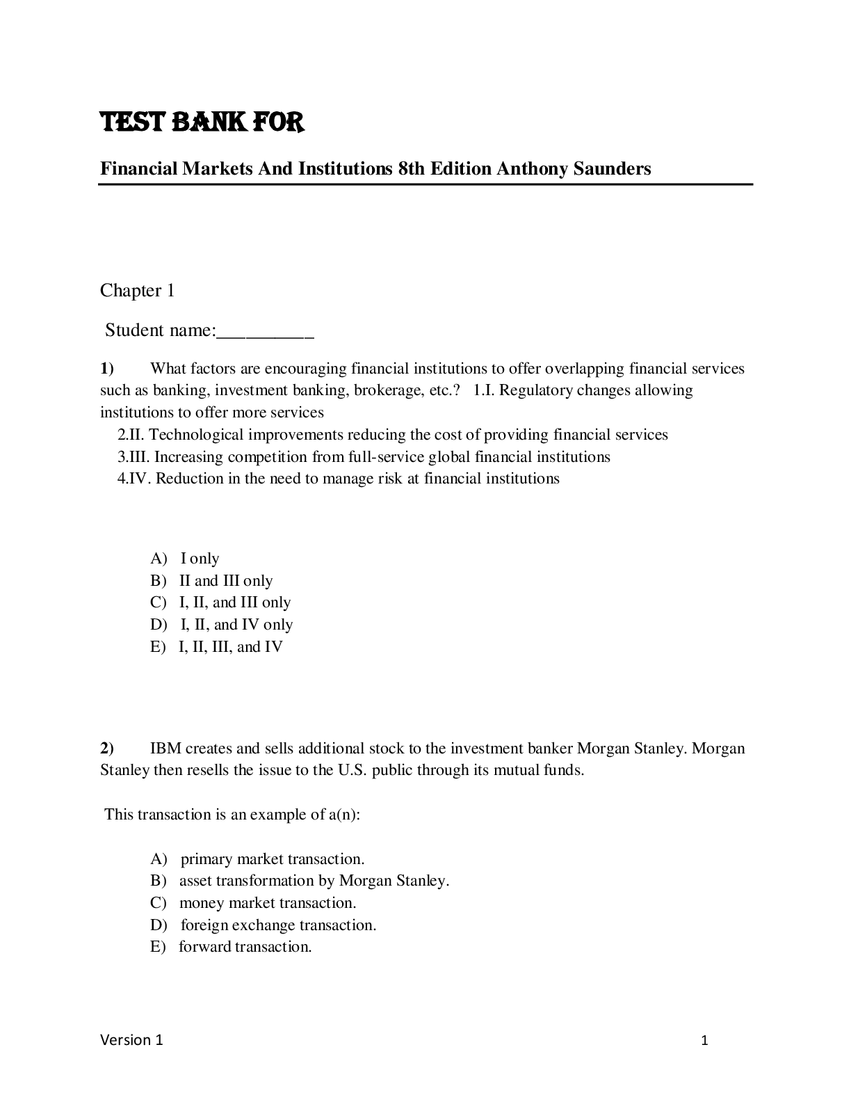 Preview image for TEST BANK FOR  Financial Markets And Institutions 8th Edition Anthony Saunders