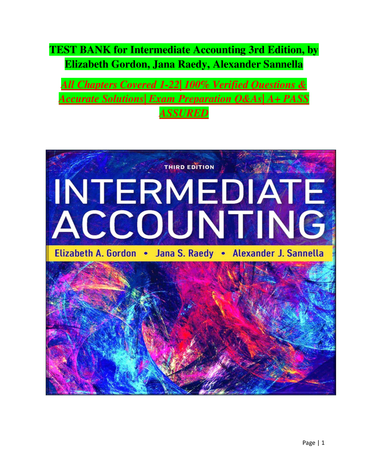 Preview image for TEST BANK for Intermediate Accounting 3rd Edition, by Elizabeth Gordon, Jana Raedy, Alexander Sannella All Chapters Covered 1-22| 100% Verified Questions & Accurate Solutions| Exam Preparation Q&As| A+