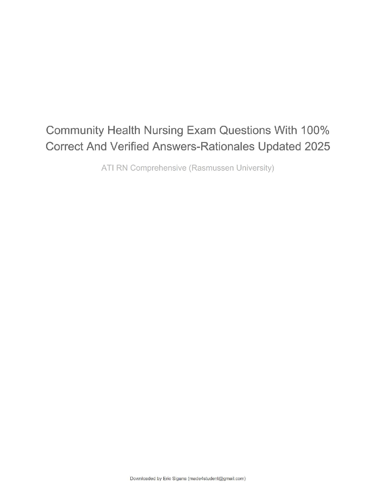 Preview of NUR-ATI / ATI RN Comprehensive (Latest 2025): Rasmussen University | Practice Questions and Verified Correct Answers | 100 % Accurate | Grade A