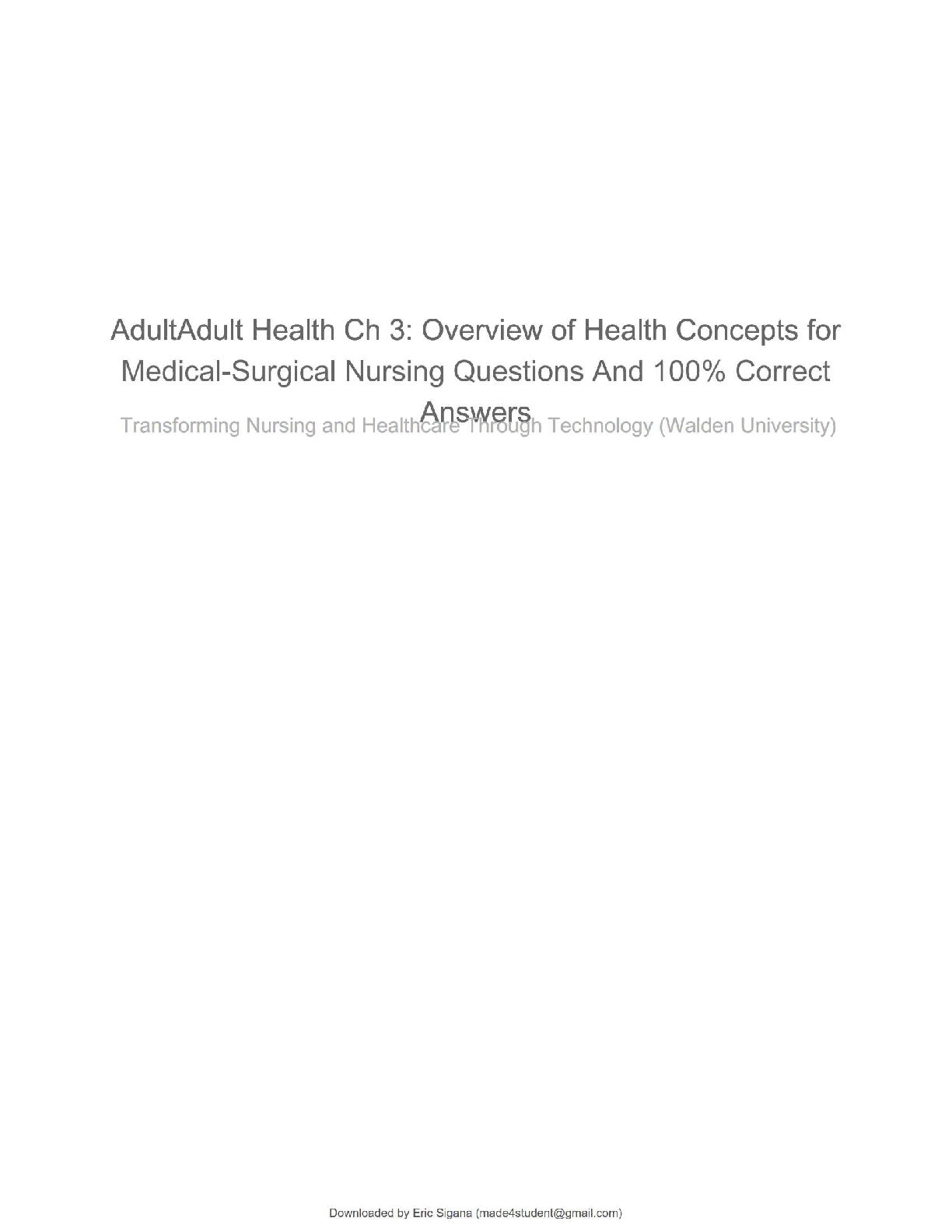Preview of RNSG 2125 / Adult Health Nursing II (Latest 2025): Chapter 3 – Overview of Health Concepts for Medical-Surgical Nursing | Questions and Verified Correct Answers | 100% Accurate | Grade A