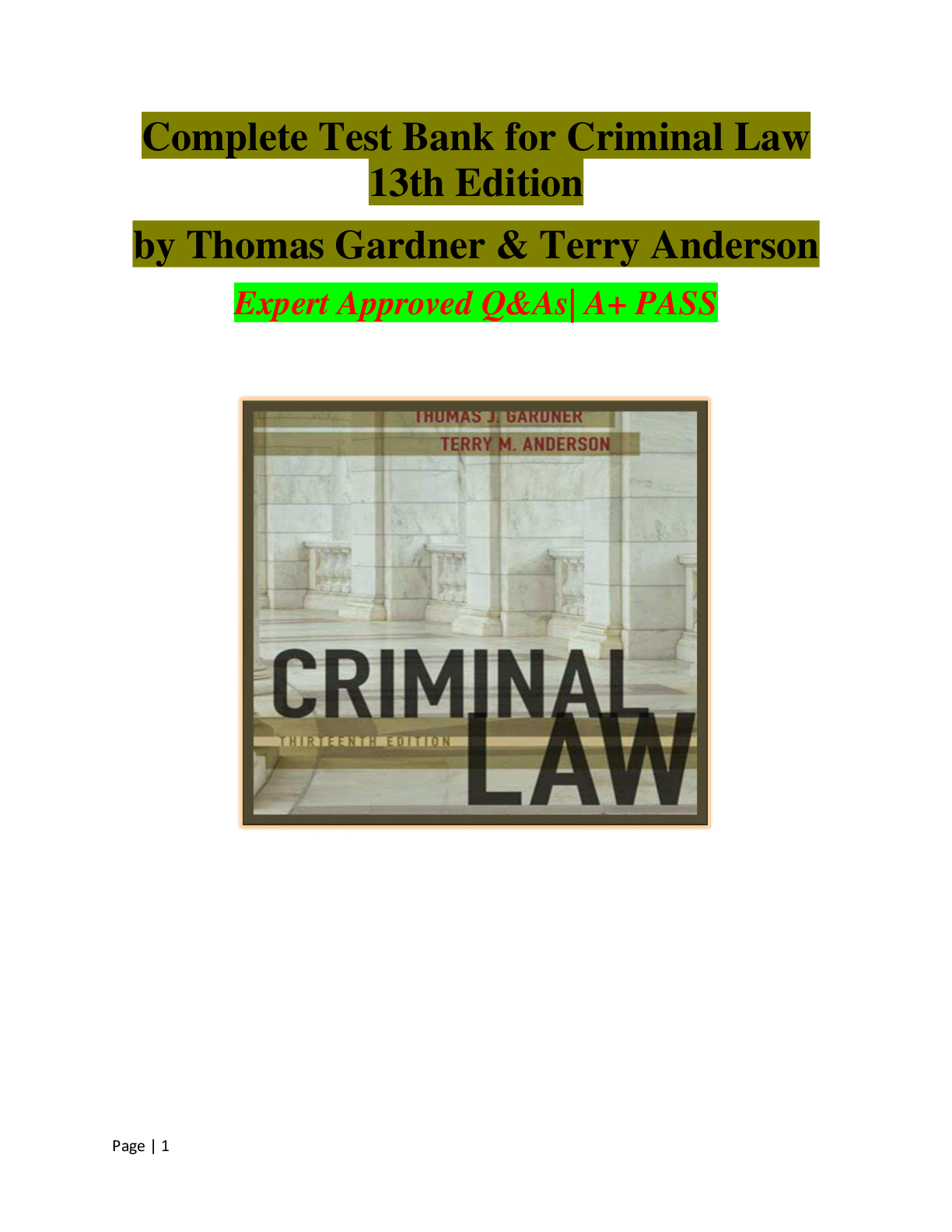 Preview image for Test Bank for Criminal Law 13th Edition by Thomas Gardner & Terry Anderson Expert Approved Q&As| A+