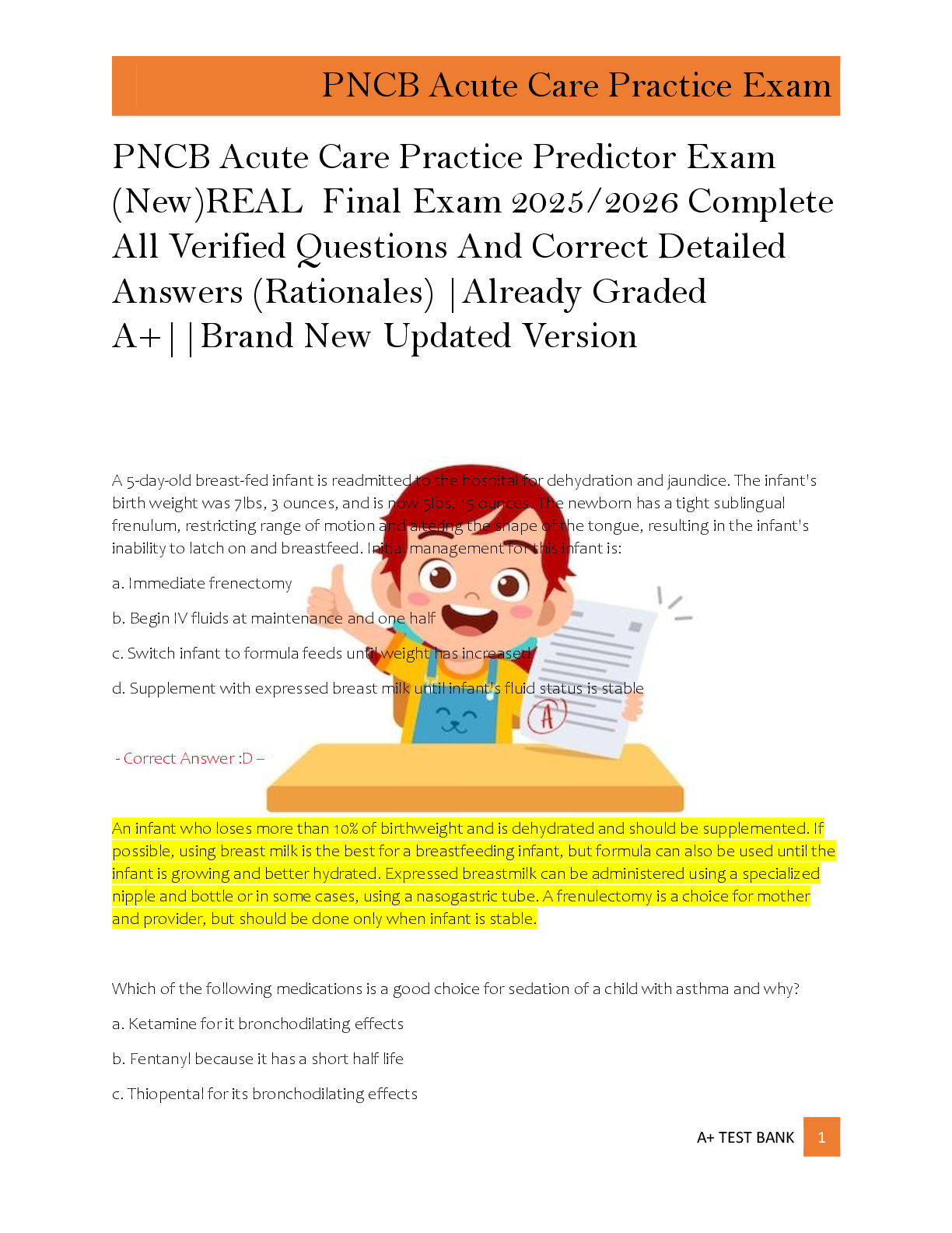 Preview of PNCB Acute Care Practice Predictor Exam  (New)REAL  Final Exam 2025/2026 Complete  All Ver