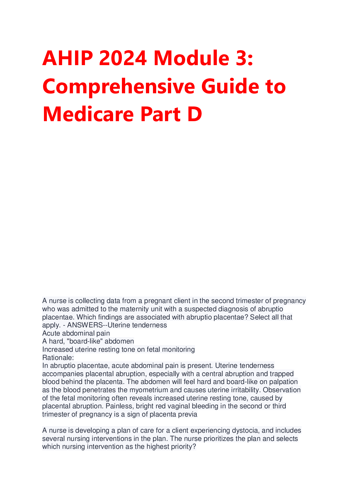 Preview of AHIP 2024 Module 3:  Comprehensive Guide to  Medicare Part D