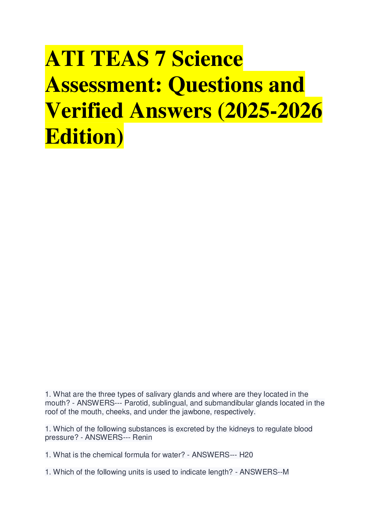 Preview image for ATI TEAS 7 Science  Assessment: Questions and  Verified Answers (2025-2026 Edition)