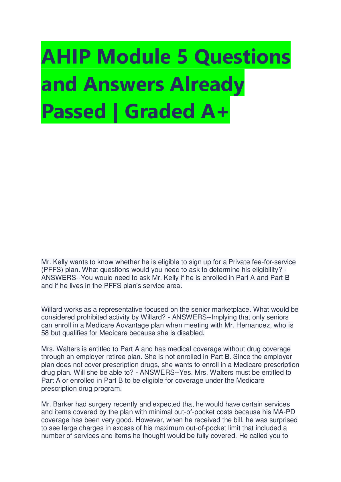 Preview image for AHIP Module 5 Questions  and Answers Already  Passed | Graded A+