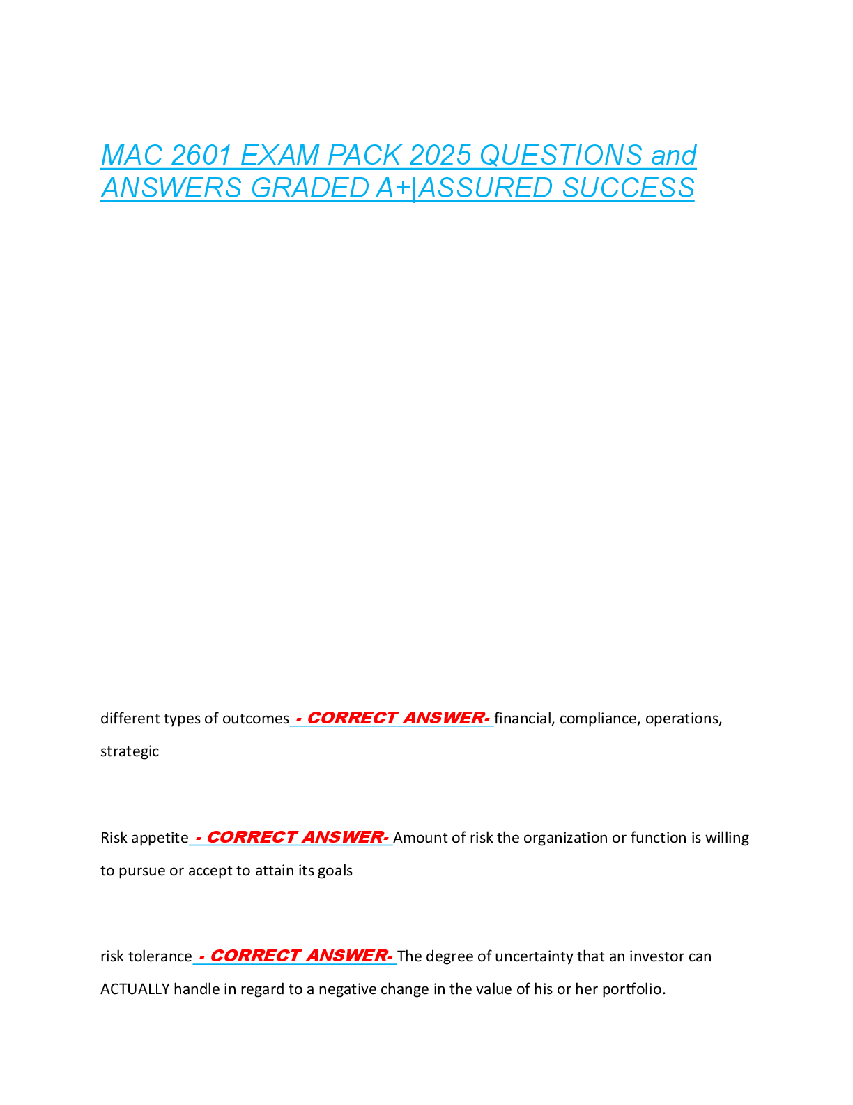 Preview of MAC 2601 EXAM PACK 2025 QUESTIONS and  ANSWERS GRADED A+|ASSURED SUCCESS