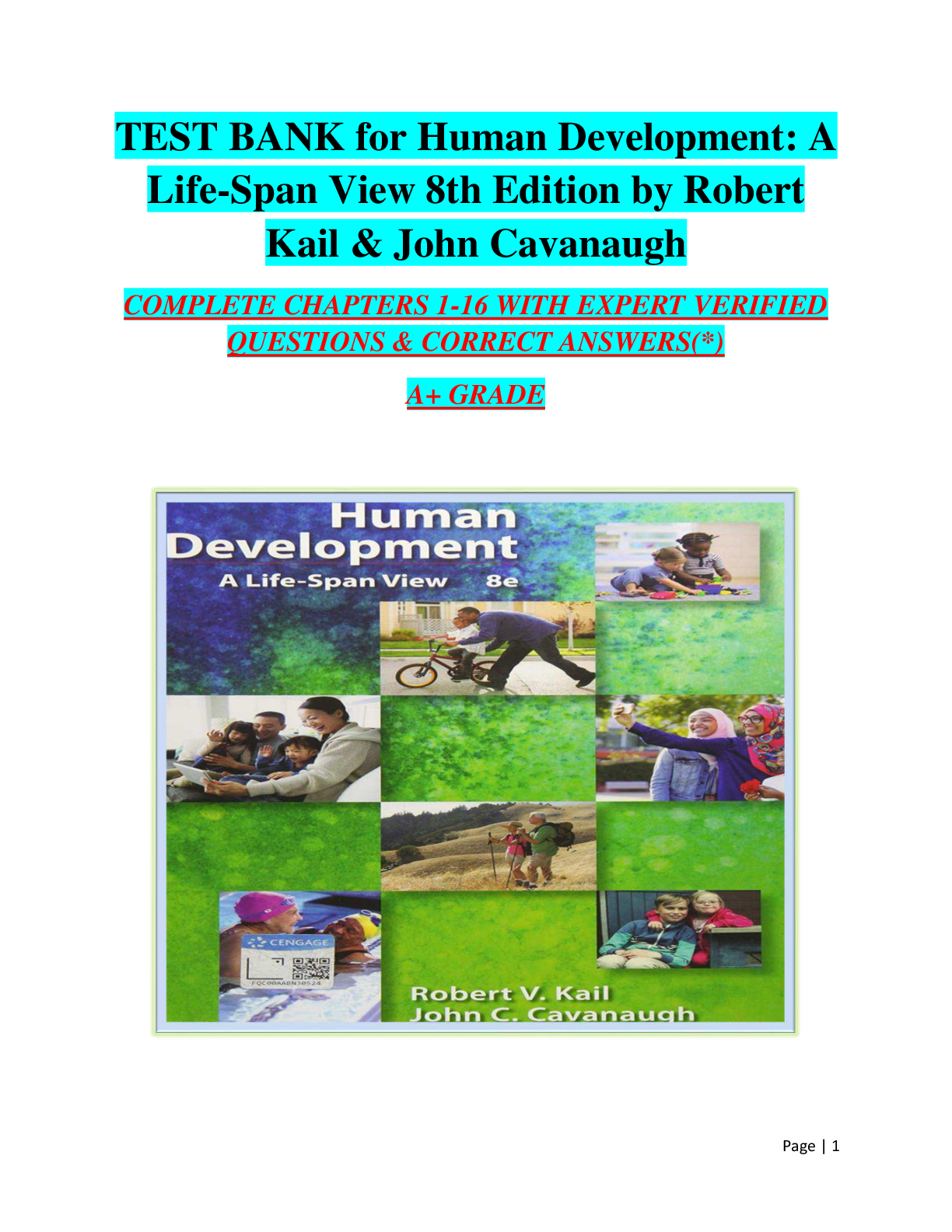 Preview image for TEST BANK for Human Development: A Life-Span View 8th Edition by Robert Kail & John Cavanaugh COMPLETE CHAPTERS 1-16 A+