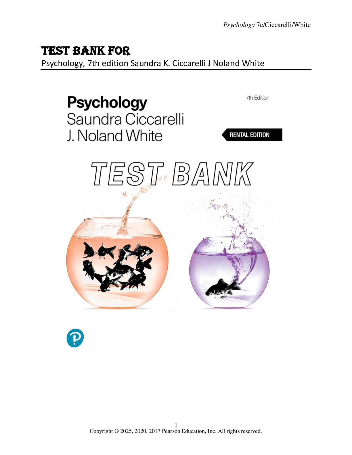 TEST BANK FOR Psychology, 7th edition Saundra K. Ciccarelli J Noland White
