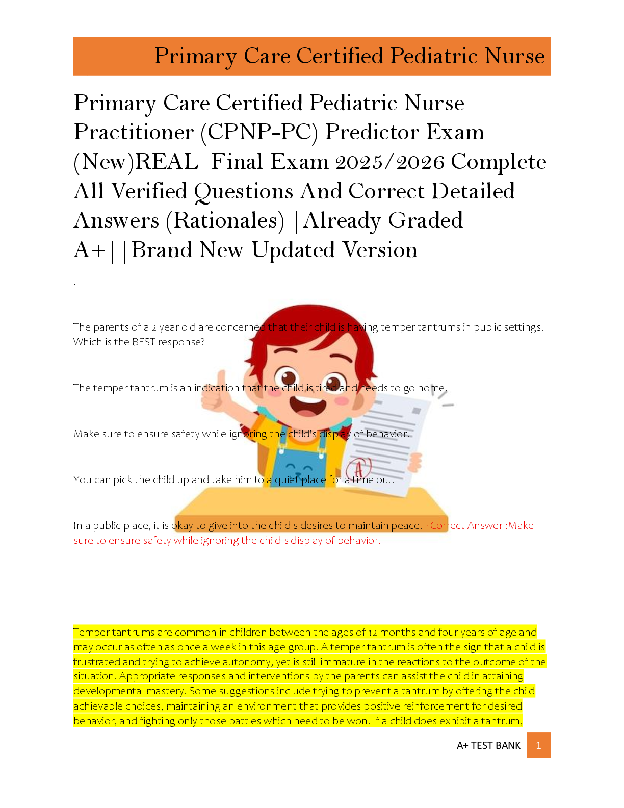 Primary Care Certified Pediatric Nurse  Practitioner (CPNP-PC) Predictor Exam  (New)REAL  Final Exam 2025/2026 Complete  All Verified Questions And Correct Detailed  Answers (Rationales) |Already Graded  A+||Brand New Updated Version