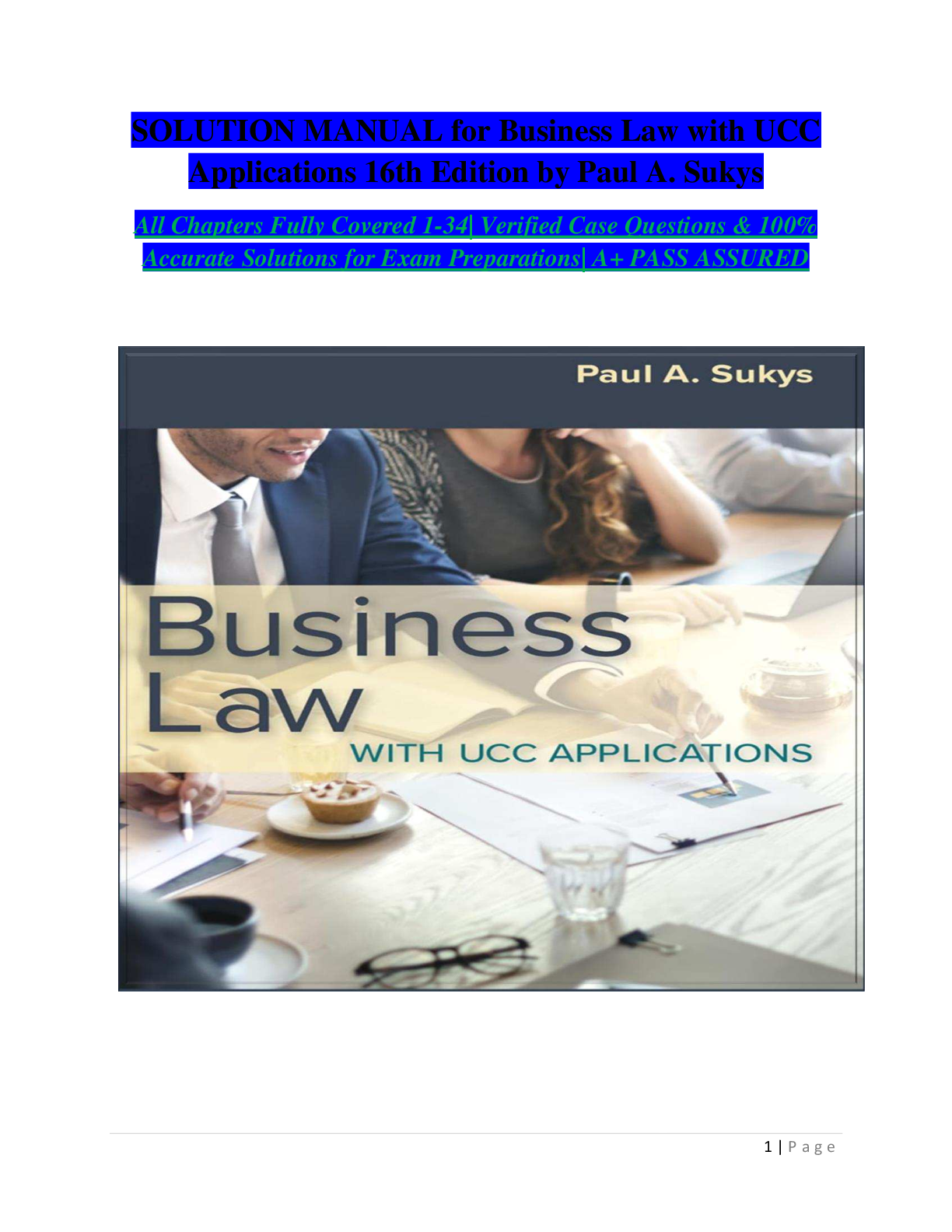 Preview image for SOLUTION MANUAL for Business Law with UCC Applications 16th Edition by Paul A. Sukys All Chapters Fully Covered 1-34| Verified Case Questions & 100% Accurate Solutions for Exam Preparations| A+