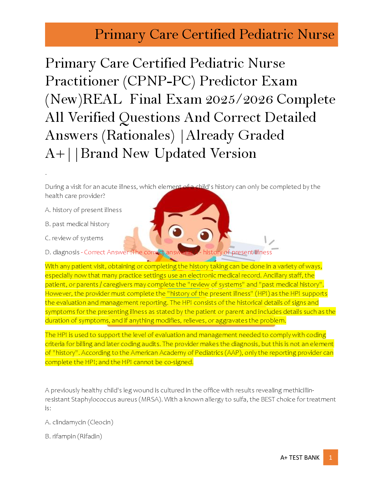 Primary Care Certified Pediatric Nurse  Practitioner (CPNP-PC) Predictor Exam  (New)REAL  Final Exam 2025/2026 Complete  All Verified Questions And Correct Detailed  Answers (Rationales) |Already Graded  A+||Brand New Updated Version