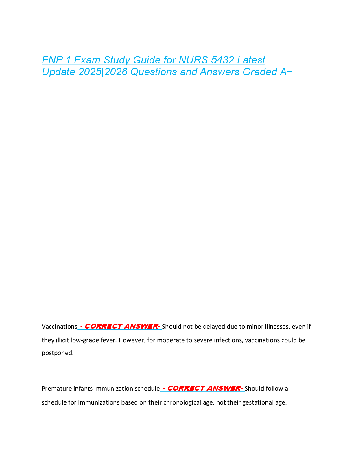 Preview of FNP 1 Exam Study Guide for NURS 5432 Latest  Update 2025|2026 Questions and Answers Graded