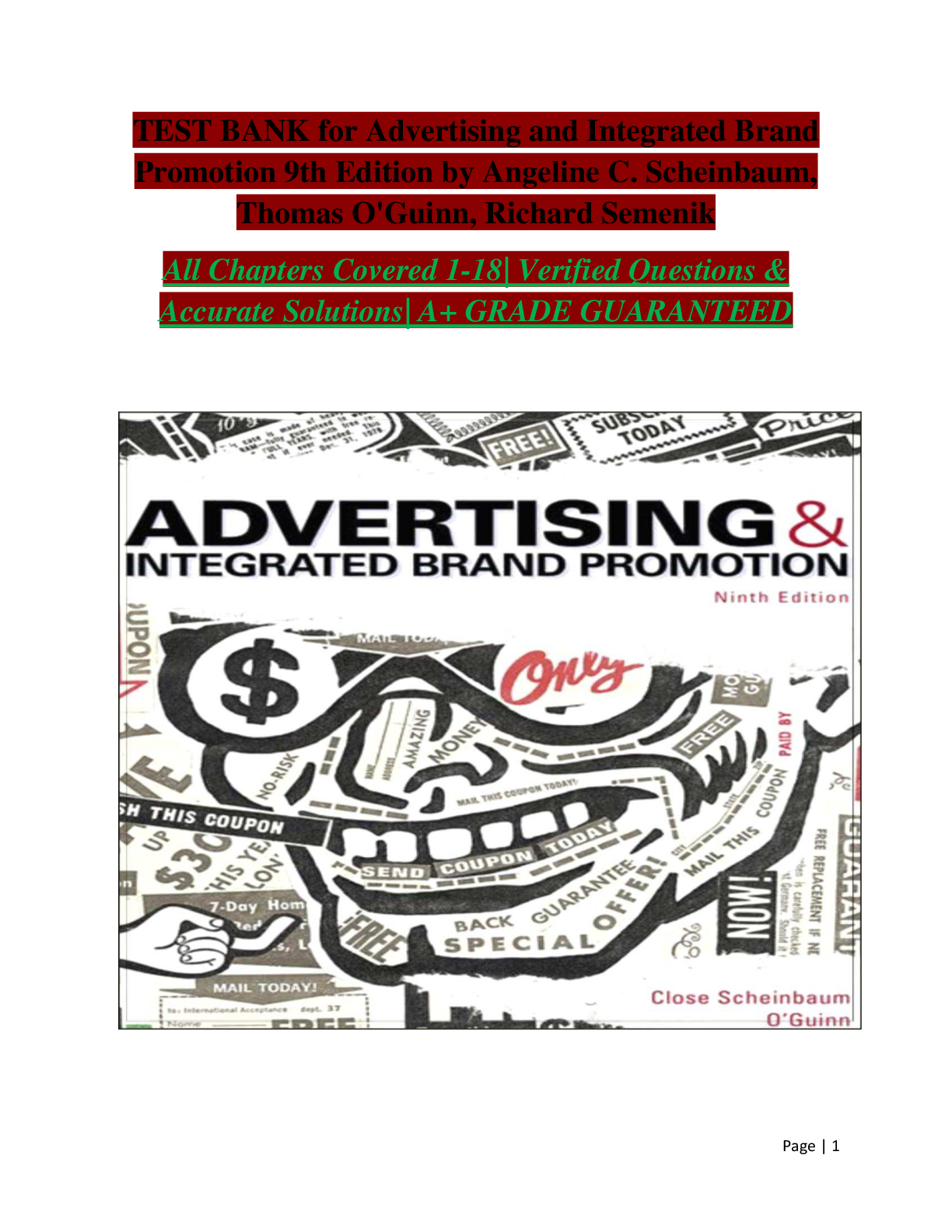 Preview image for TEST BANK for Advertising and Integrated Brand Promotion 9th Edition by Angeline C. Scheinbaum, Thomas O'Guinn, Richard Semenik All Chapters Covered 1-18| A+
