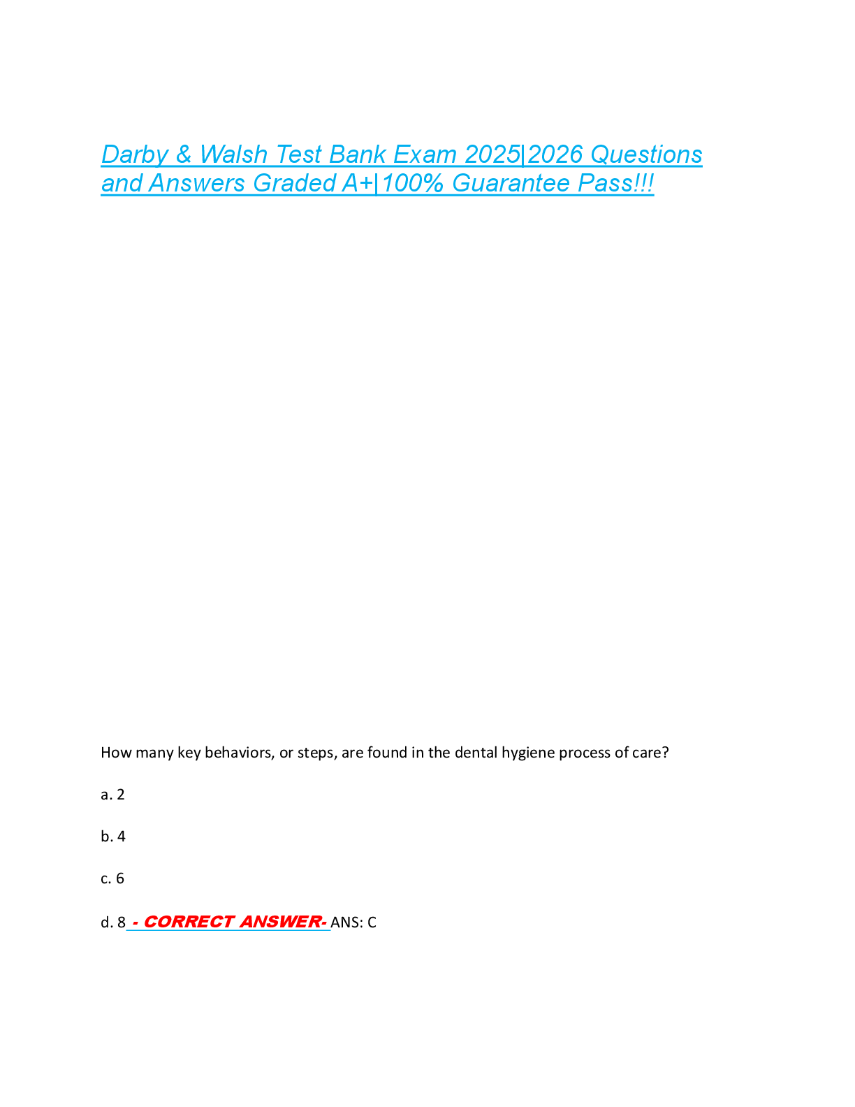 Preview of Darby &amp; Walsh Test Bank Exam 2025|2026 Questions  and Answers Graded A+|100% Guarantee Pass!!!
