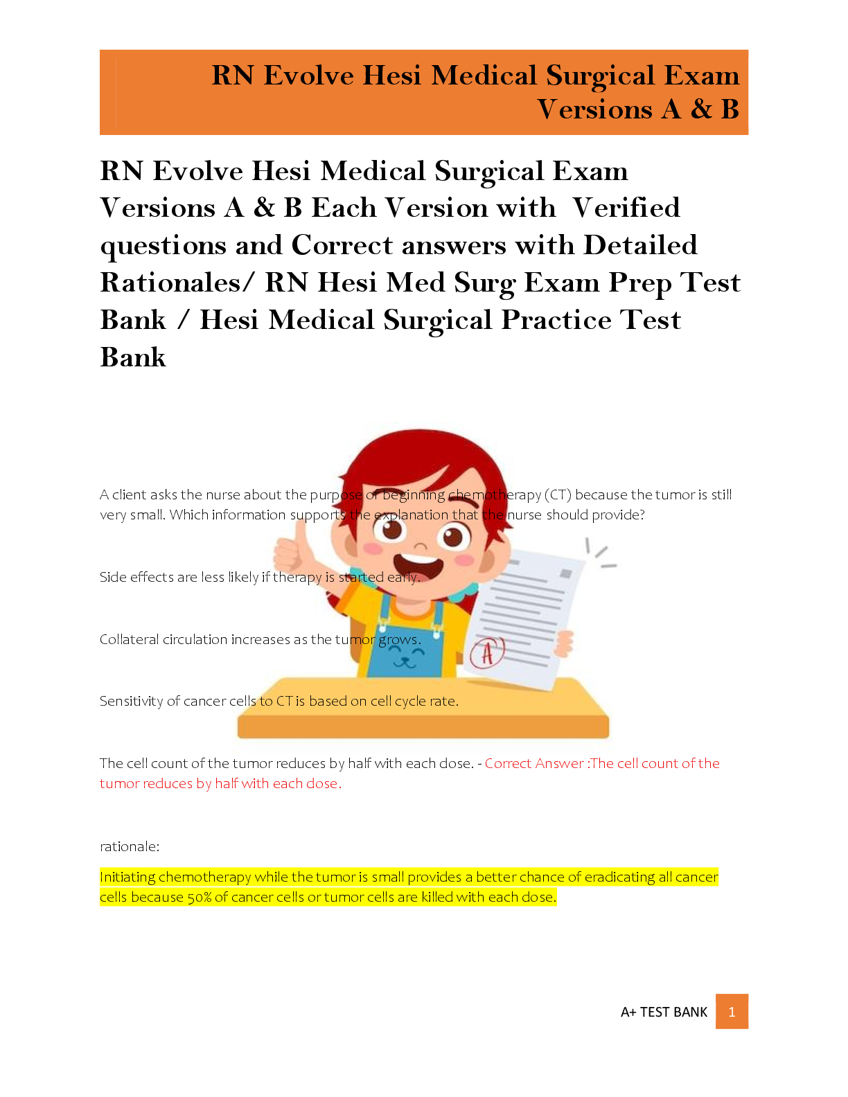 Preview of RN Evolve Hesi Medical Surgical Exam  Versions A & B Each Version with  Verified  question