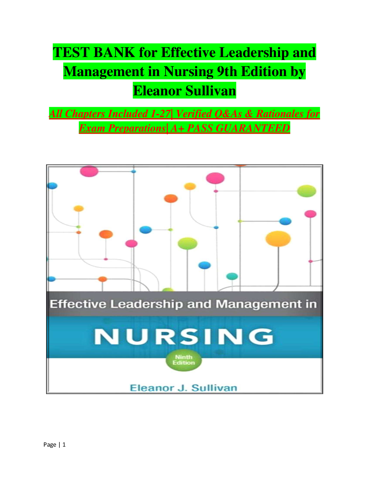 Preview image for TEST BANK for Effective Leadership and Management in Nursing 9th Edition by Eleanor Sullivan All Chapters Included 1-27| Verified Q&As & Rationales for Exam Preparations| A+