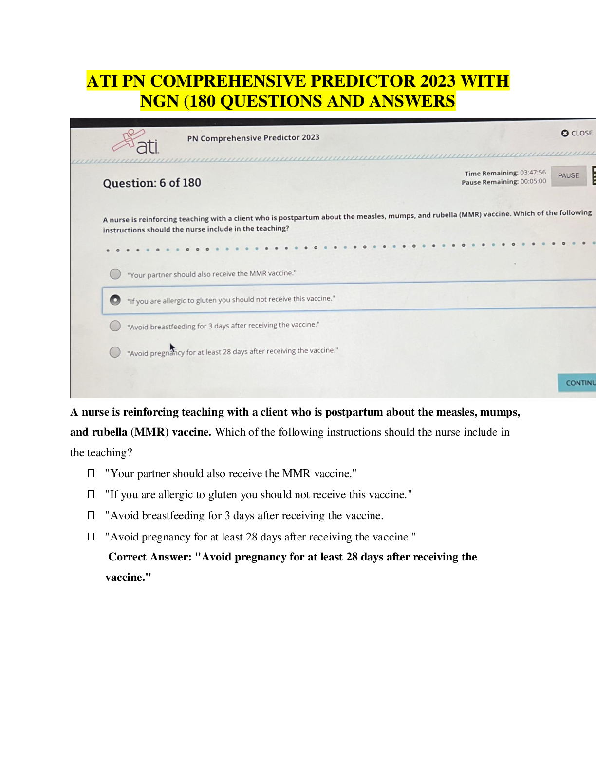 Recommended document preview for ATI PN Comprehensive Predictor Exam with NGN 2023-2025 All 180 Screenshot Questions and ATI Approved Answers # Real 2025 Exam for PN ATI Comprehensive Predictor Proctored Exam with ATI Marking Scheme
