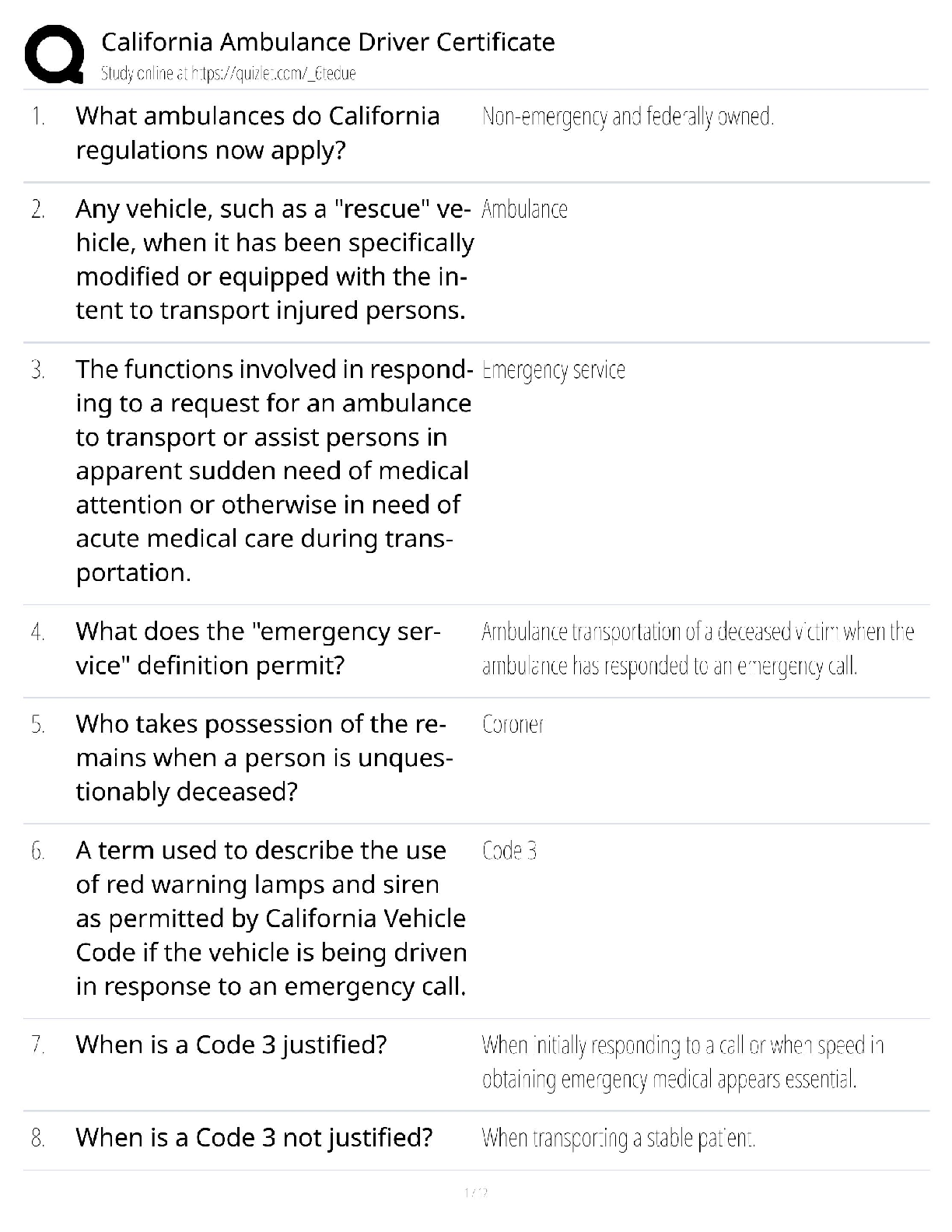 Preview of California Ambulance Driver Certificate / Practice Exam & Study Guide / 2025 Update / Scor