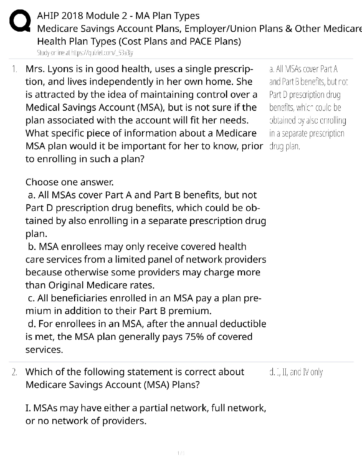 AHIP 2018 Module 2 / MA Plan Types & Savings Accounts / 2025 Update / Score 100%