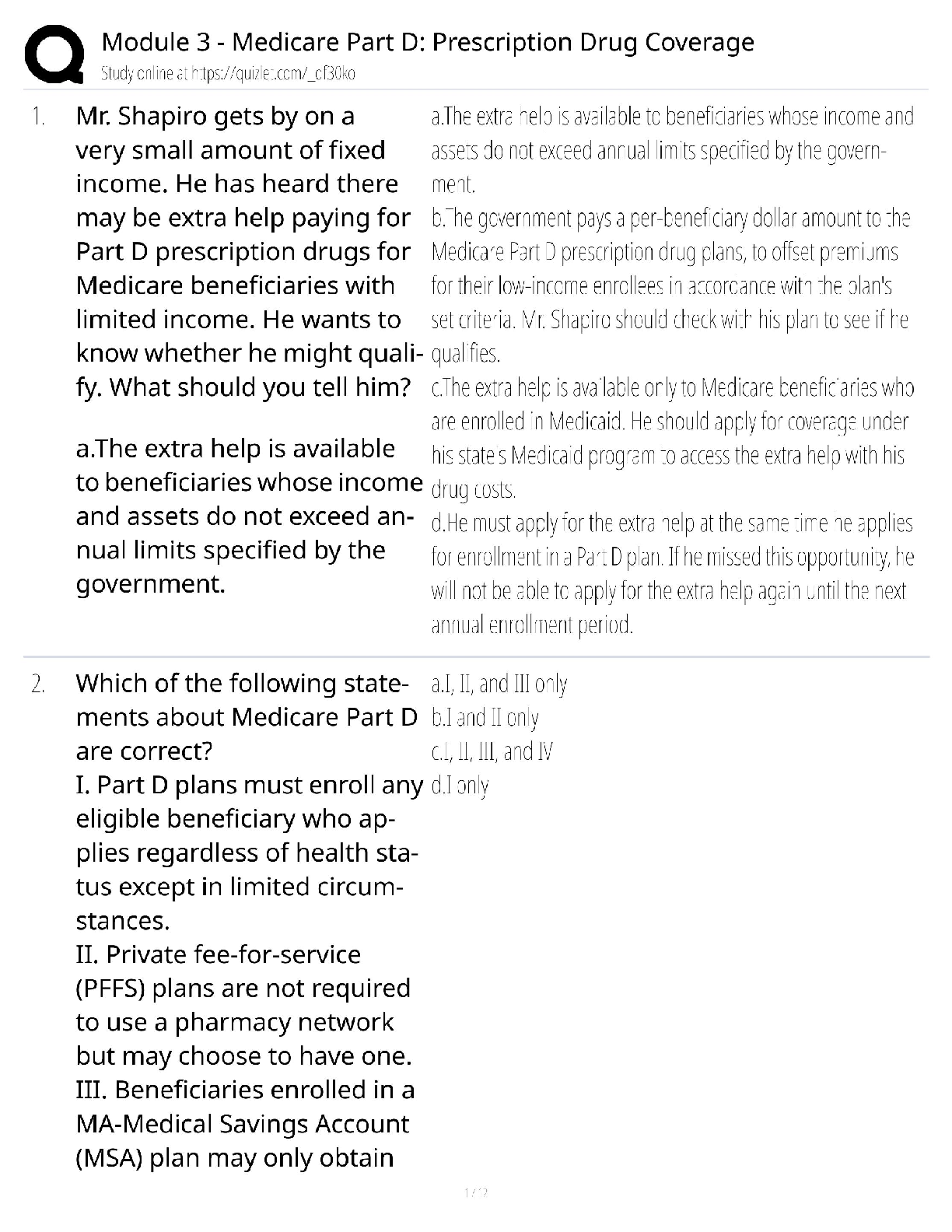 Preview of Module 3 Medicare Part D / Prescription Drug Coverage Exam / 2025 Update / Score 100%