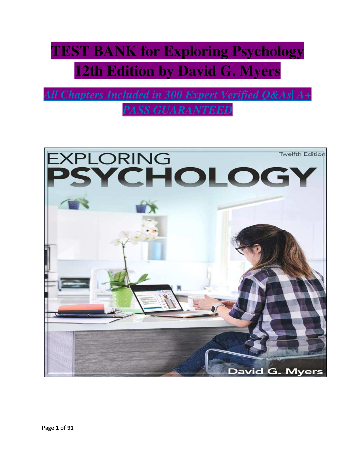 Preview image for TEST BANK for Exploring Psychology 12th Edition by David G. Myers All Chapters Included in 300 Expert Verified Q&As| A+