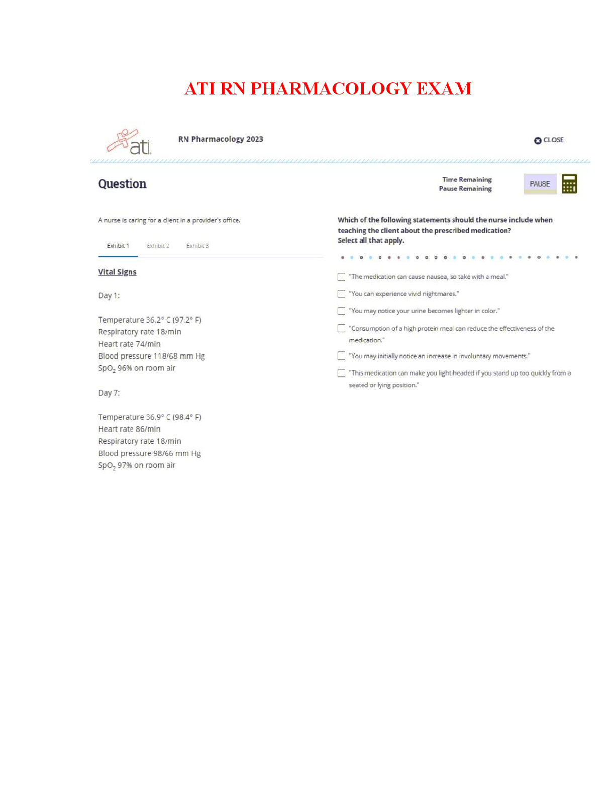 Preview of ATI RN Pharmacology Exam with NGN 2023-2025 All 70 Screenshot Questions and ATI Approved Answers # Real 2025 Exam for RN ATI Pharmacology Proctored Exam with ATI Marking Scheme