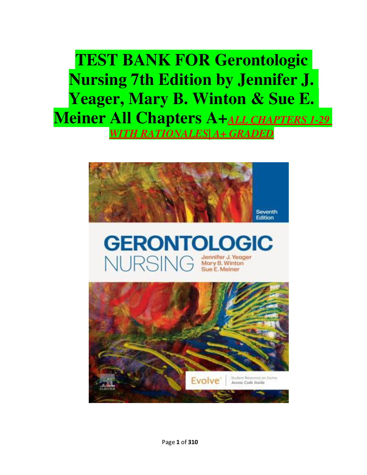 Preview image for TEST BANK FOR Gerontologic Nursing 7th Edition by Jennifer J. Yeager, Mary B. Winton & Sue E. Meiner All Chapters A+ALL CHAPTERS 1-29 WITH RATIONALES| A+