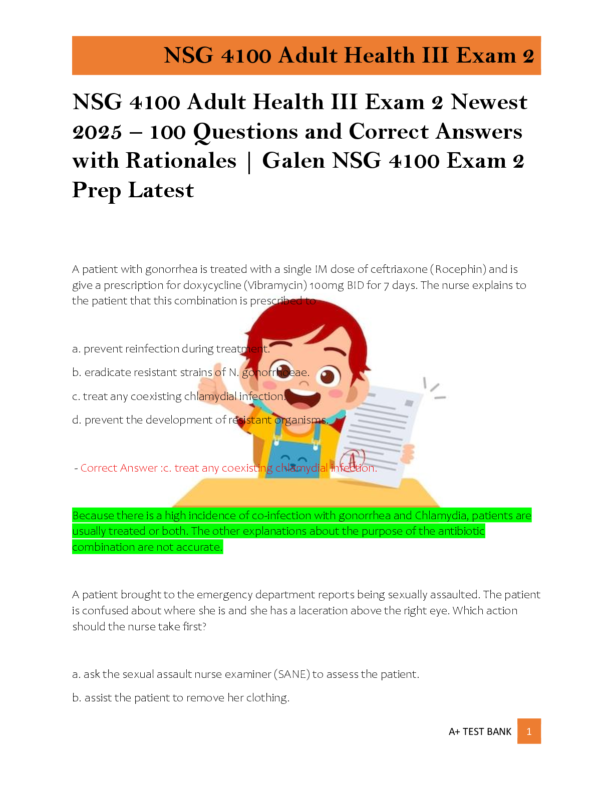 Recommended document preview for NSG 4100 Adult Health III Exam 2 Newest  2025 – 100 Questions and Correct Answers  with Rationales | Galen NSG 4100 Exam 2  Prep Latest