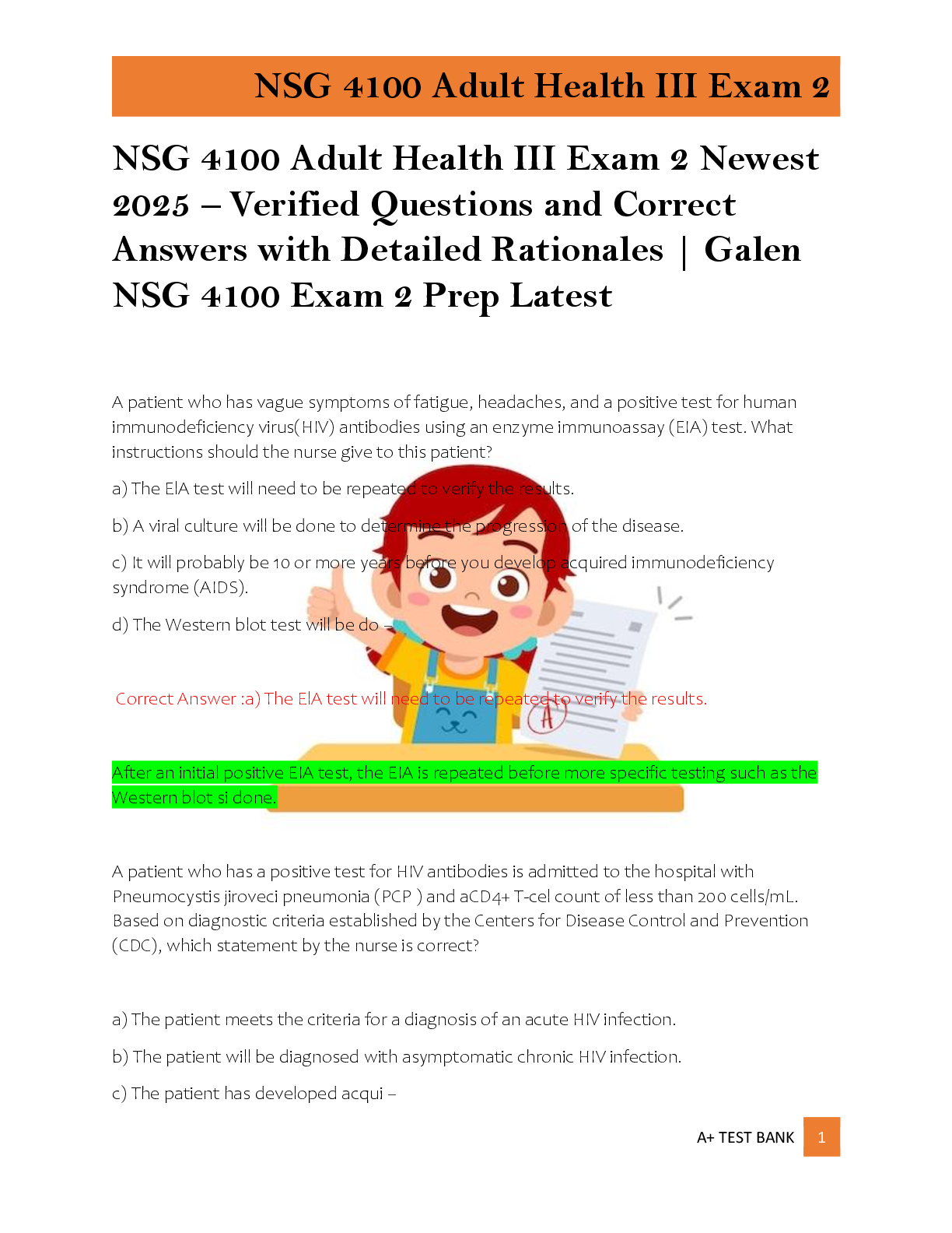Recommended document preview for NSG 4100 Adult Health III Exam 2 Newest  2025 – Verified Questions and Correct  Answers with Detailed Rationales | Galen  NSG 4100 Exam 2 Prep Latest