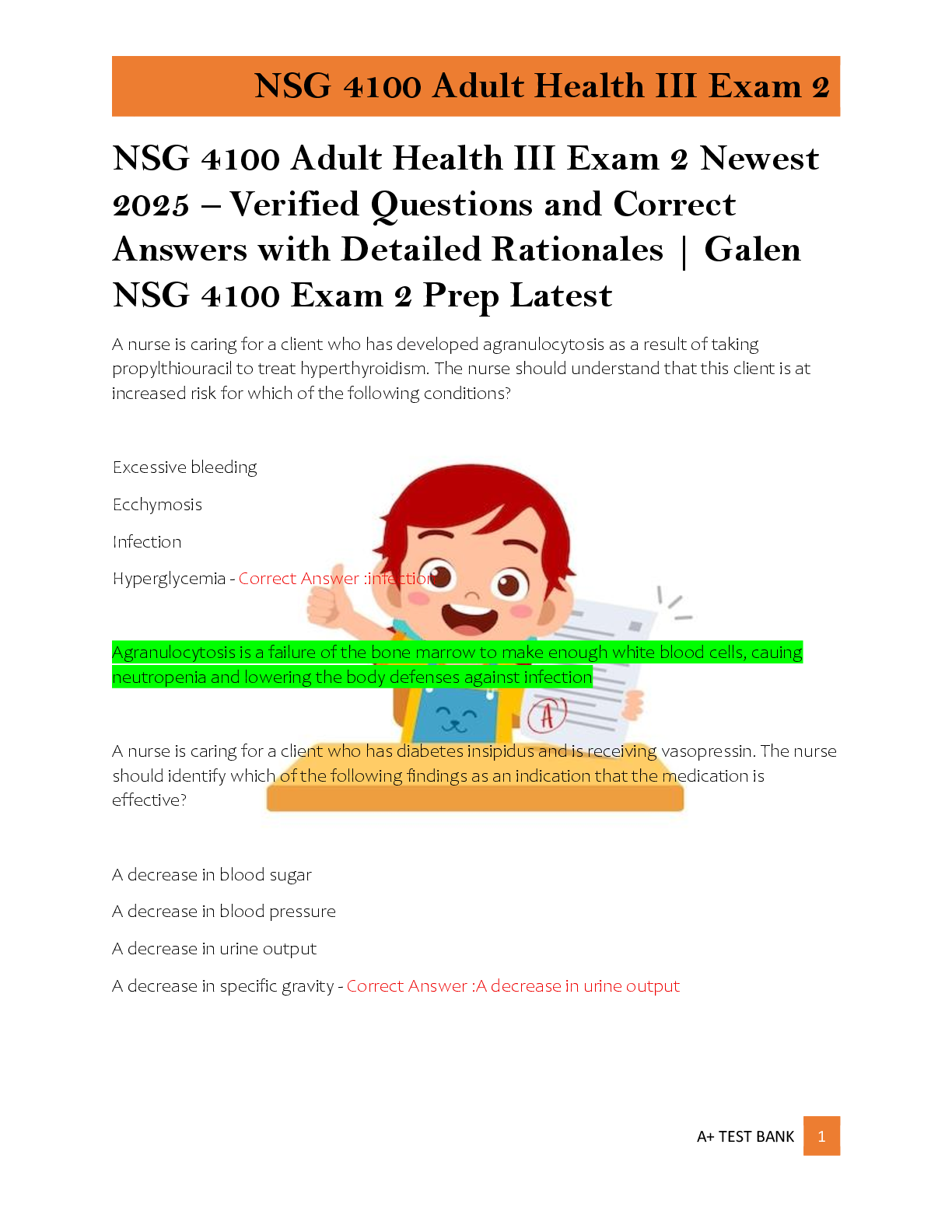 Recommended document preview for NSG 4100 Adult Health III Exam 2 Newest  2025 – Verified Questions and Correct  Answers with Detailed Rationales | Galen  NSG 4100 Exam 2 Prep Latest