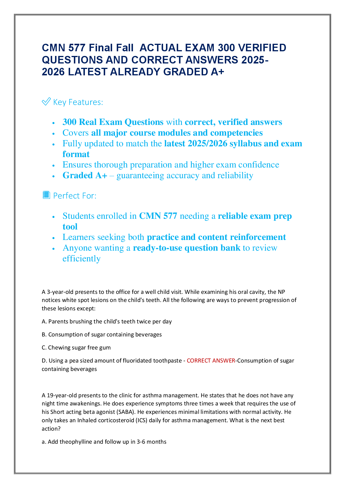 Recommended document preview for CMN 577 Final Fall  ACTUAL EXAM 300 VERIFIED  QUESTIONS AND CORRECT ANSWERS 2025 2026 LATEST ALREADY GRADED A+
