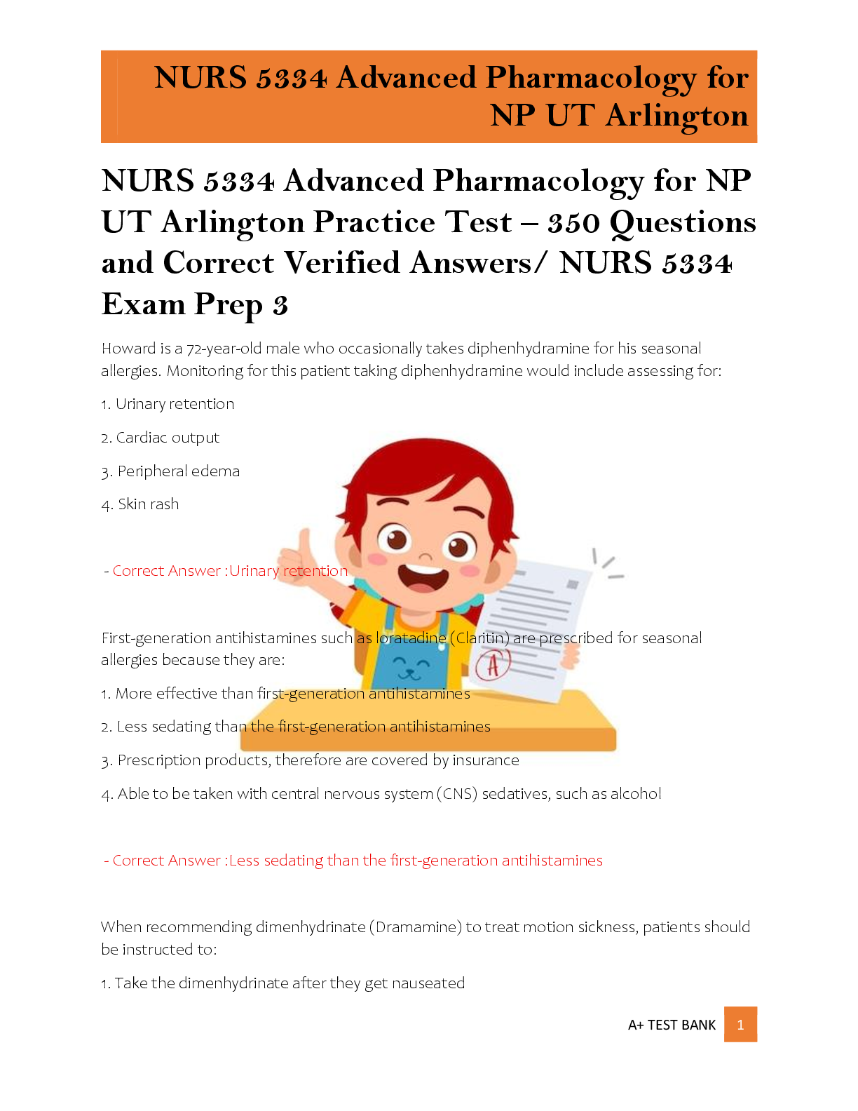 Recommended document preview for NURS 5334 Advanced Pharmacology for NP  UT Arlington Practice Test – 350 Questions  and Correct Verified Answers/ NURS 5334  Exam Prep 3